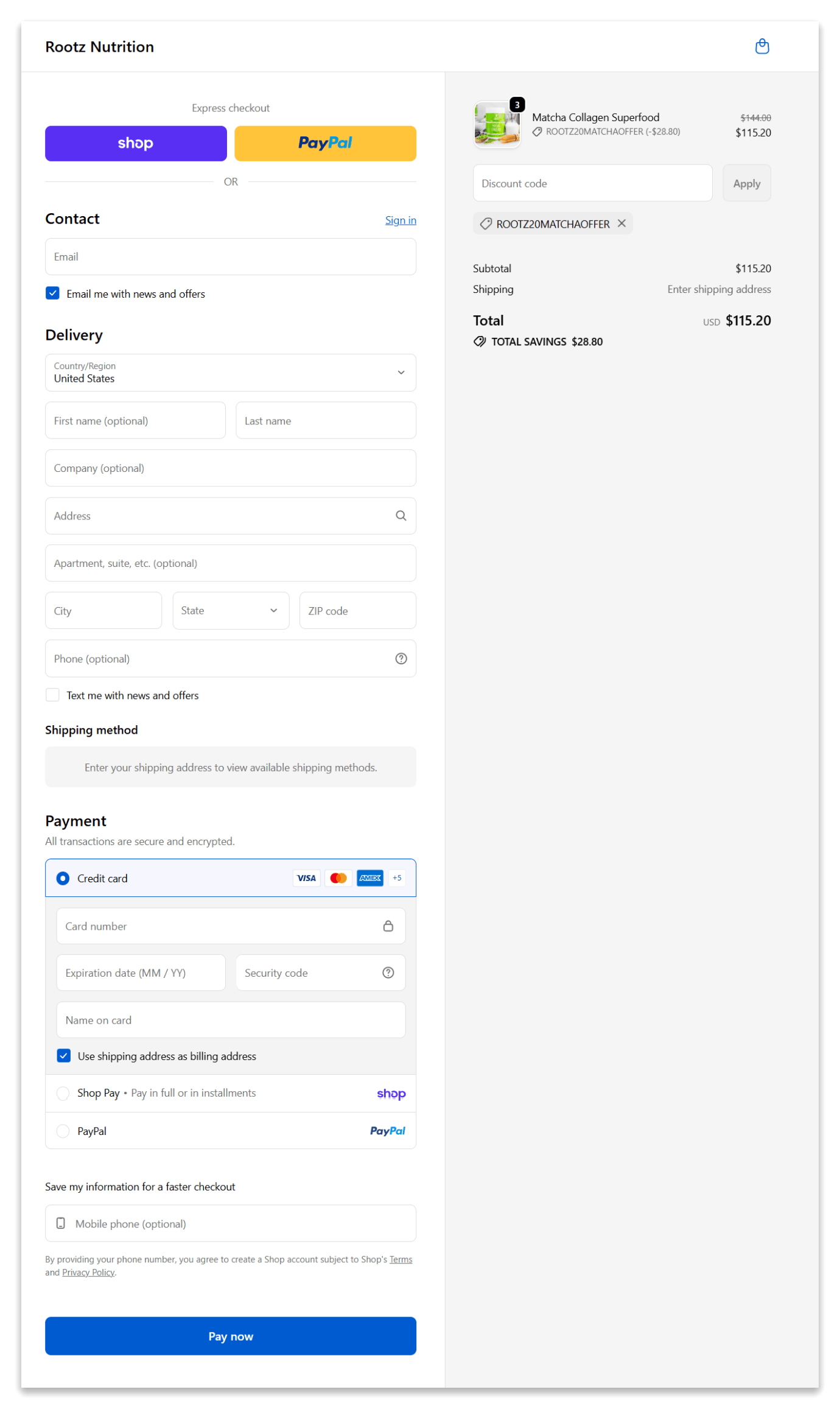 Matcha Superfood Secure Checkout Page